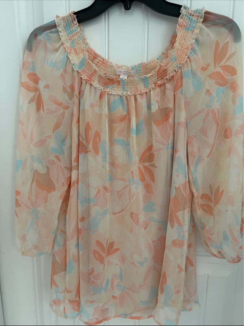 LAUREN CONRAD Light Peach Floral Peasant Blouse-Large, Skirt-Small